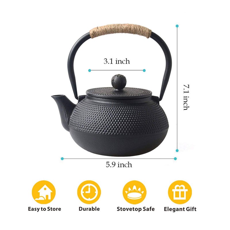Hwagui - Cast Iron Teapot With Stainless Steel Infuser For Loose Leaf Tea And Teabags, Cast Iron Tea Kettle Stovetop Safe, 800ml/27oz - Image 2